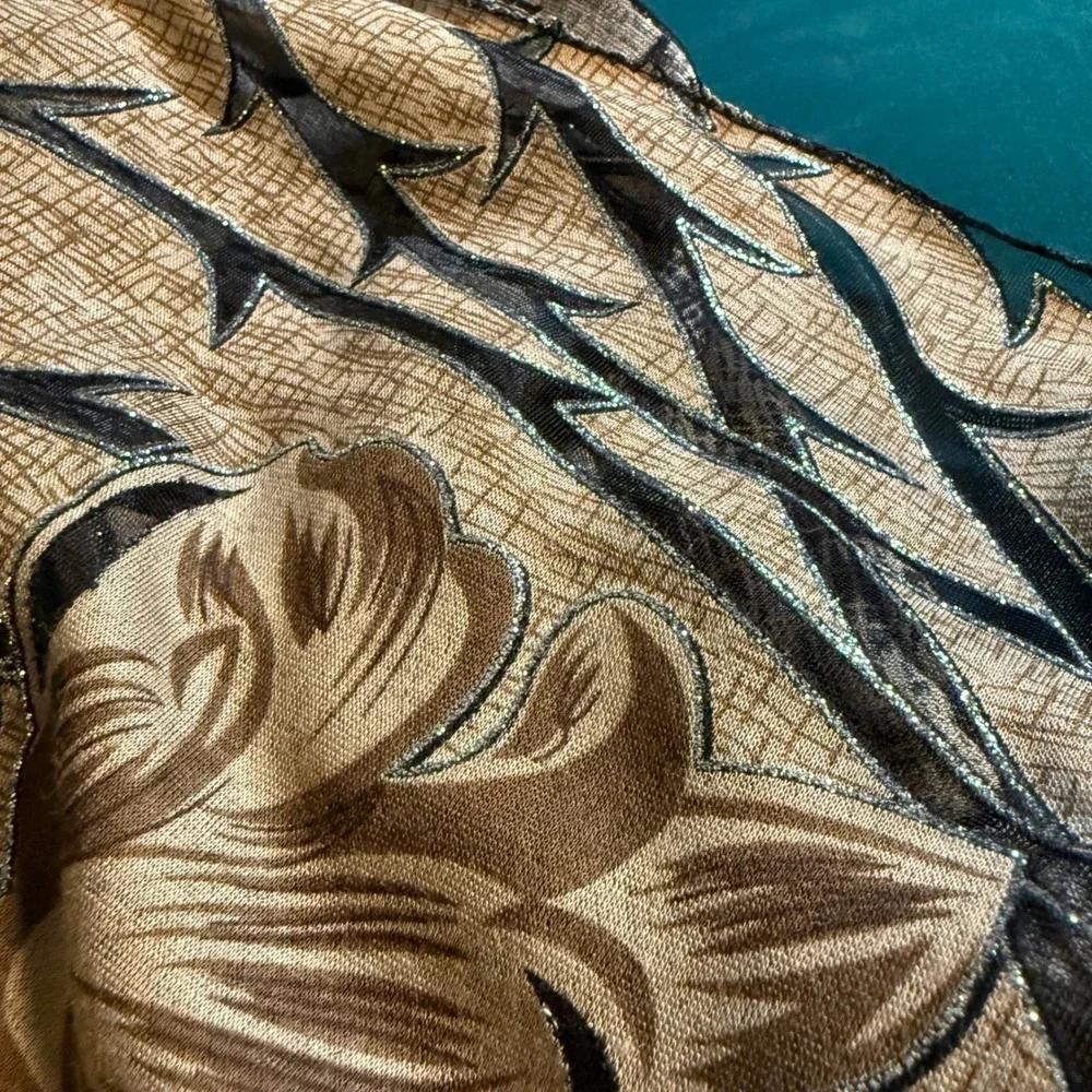 Elegant Floral Scarf Shawl Beige Brown Black Tassel Accent Statement Accessory‎